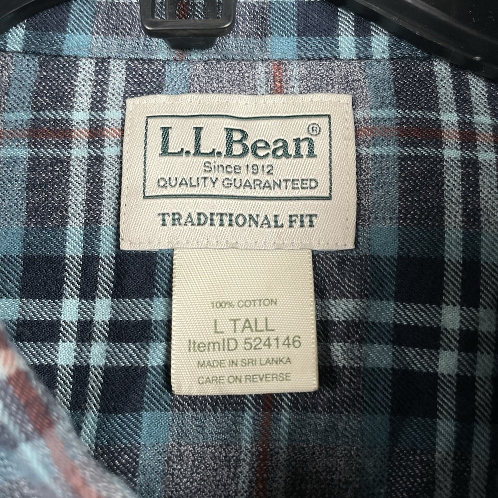 Ll Bean Brushed Jaspe Twill Shirt Mens Large Tall LT Gray Blue Plaid Button Down - Picture 7 of 7